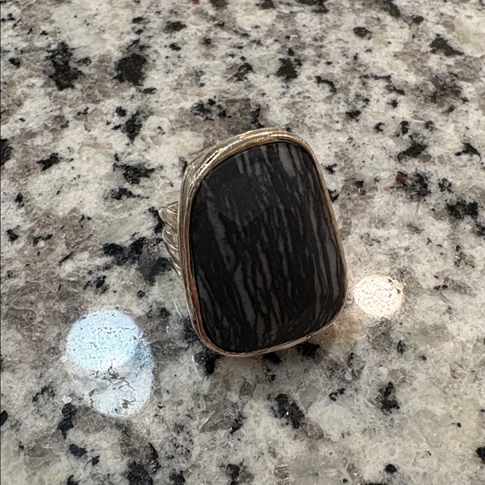 Silpada Large Silver and Black Statement Ring size 6